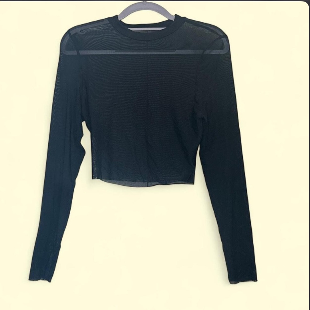 Black Long Sleeve Mesh Fairy Grunge Crop Top